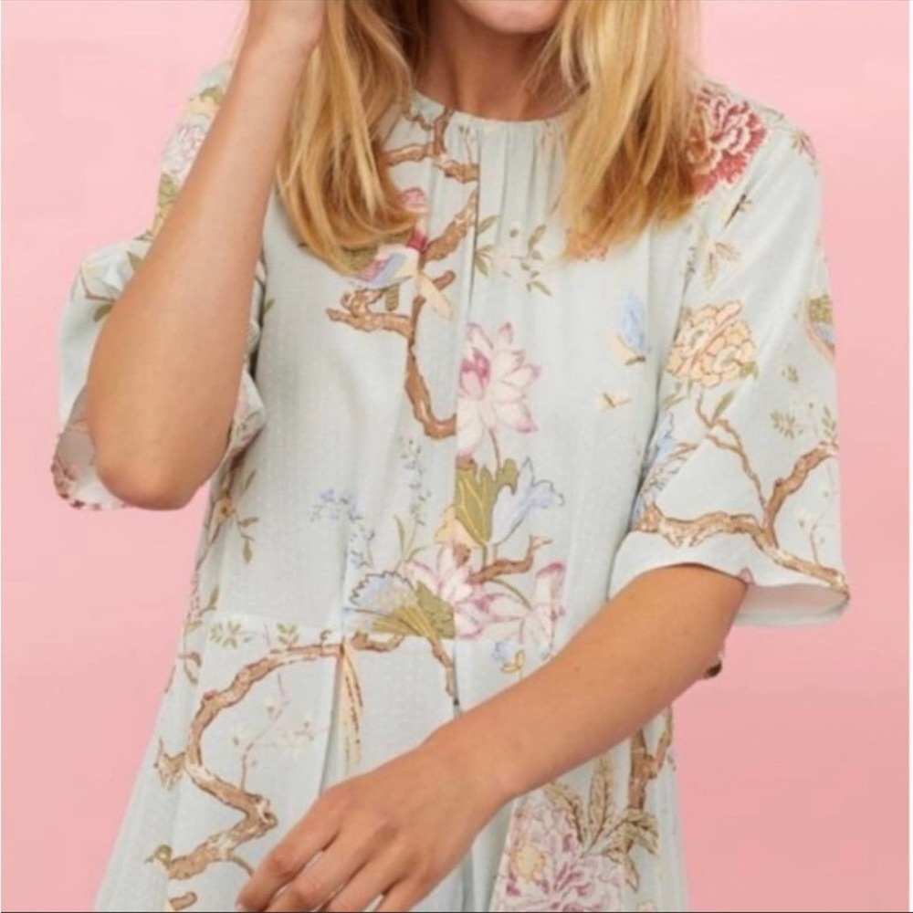 GP&J Baker X H&M Floral Bird Print Boxy Viscose Shift Dress Raglan Half Sleeve - Picture 15 of 16